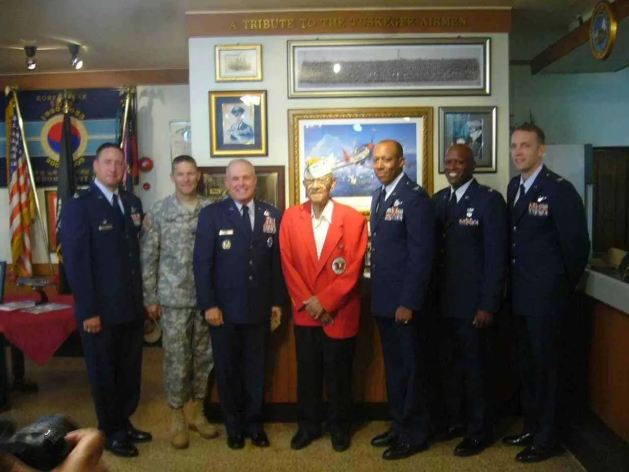 MSgt (Ret) Price's Tuskegee Airmen Wall dedication at post home in 2008, then VFW Post 10216